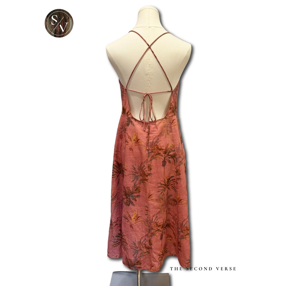 Zara Tropical Palm Leaf Cotton Linen Blend Button Front Midi Dress Size Large - Picture 4 of 11